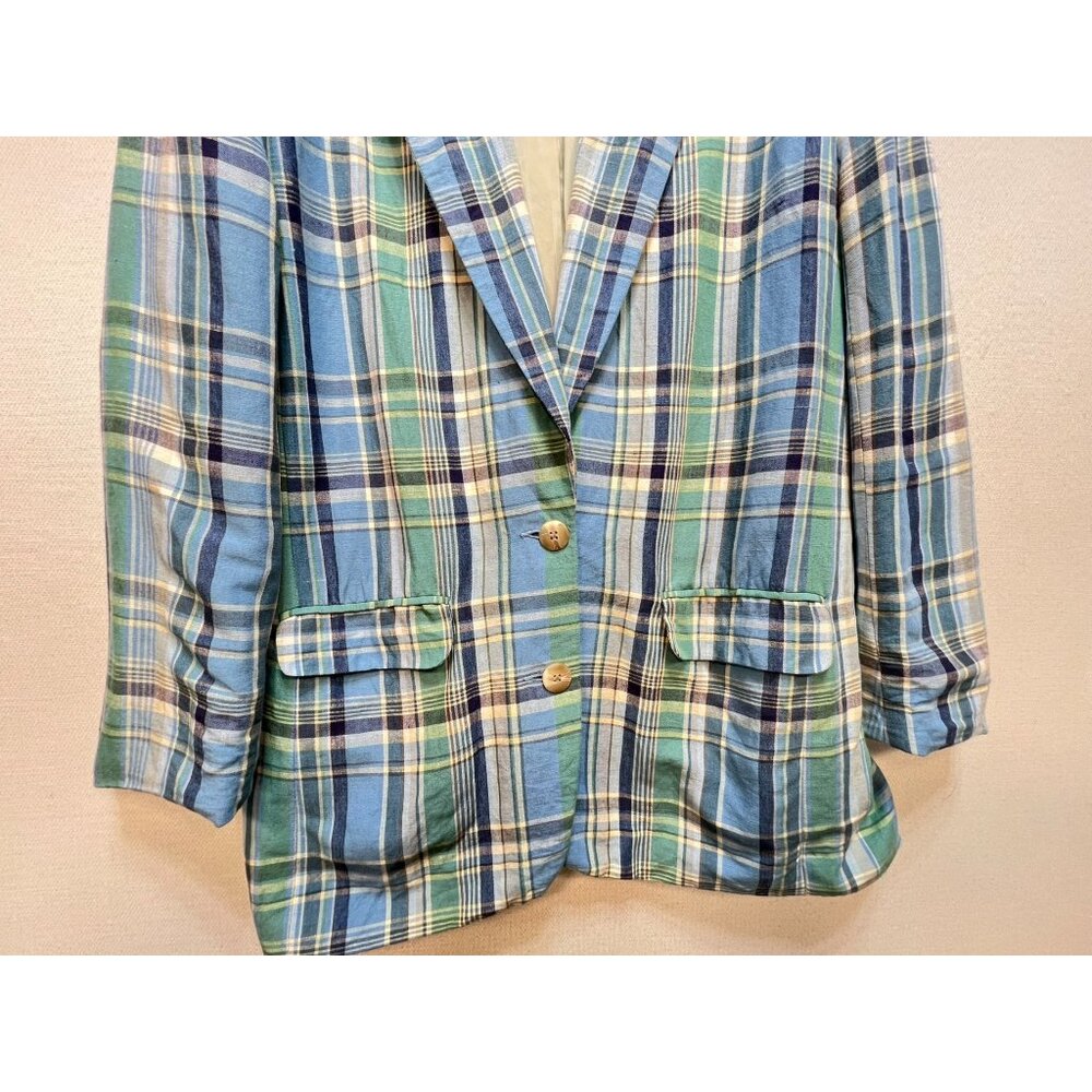 Talbots Women's Classic Linen 2 Button Blazer Long Sleeve Size L Multi Plaid - Picture 5 of 11